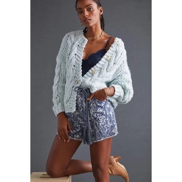 ANTHROPOLOGIE Pilcro The Striped Scrunchie Shorts Blue Motif M - Picture 1 of 7